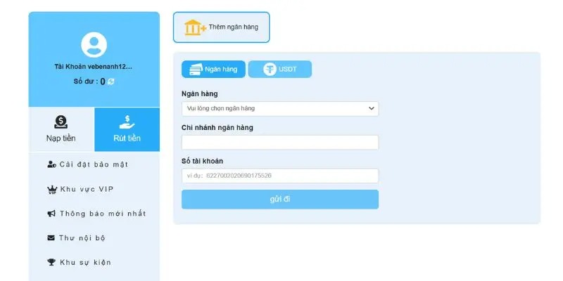 Rút tiền Ww88 qua chuyển khoản ngân hàng 